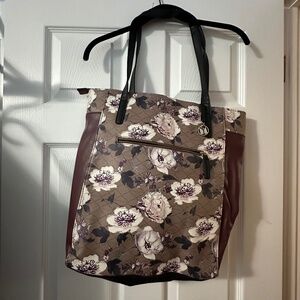 Mia & Luca Floral Laptop Tote Bag Work Purse Brown Burgundy